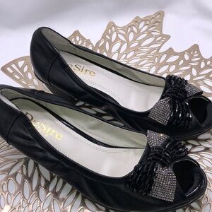 DeSire Paris Leather with Rhinestones and Black Glass Beads Peep Toe Shoe